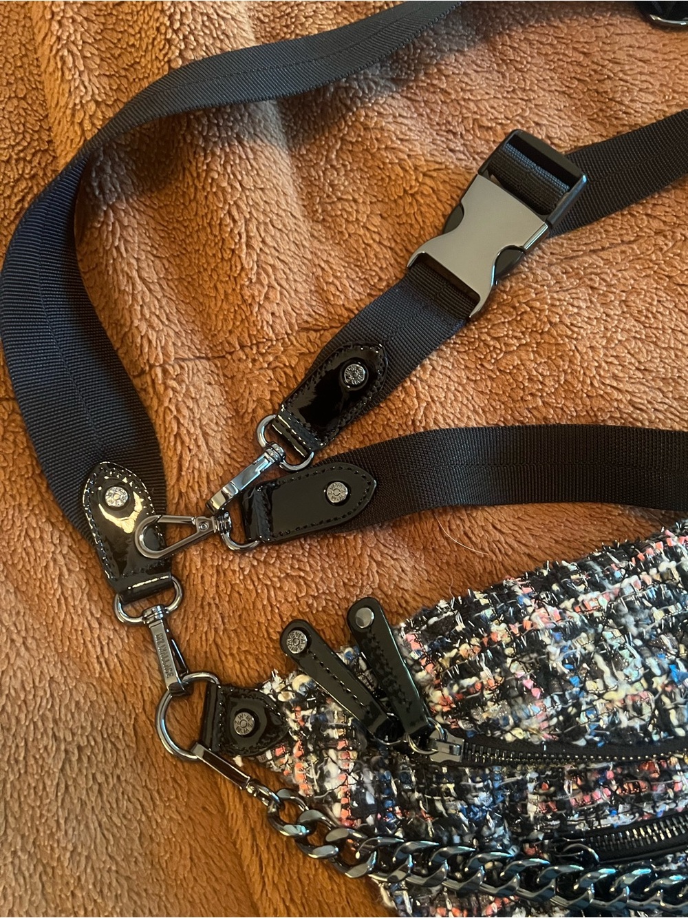 MZ Wallace midnight sparkle tweed boucle small Crosby sling - Picture 15 of 15